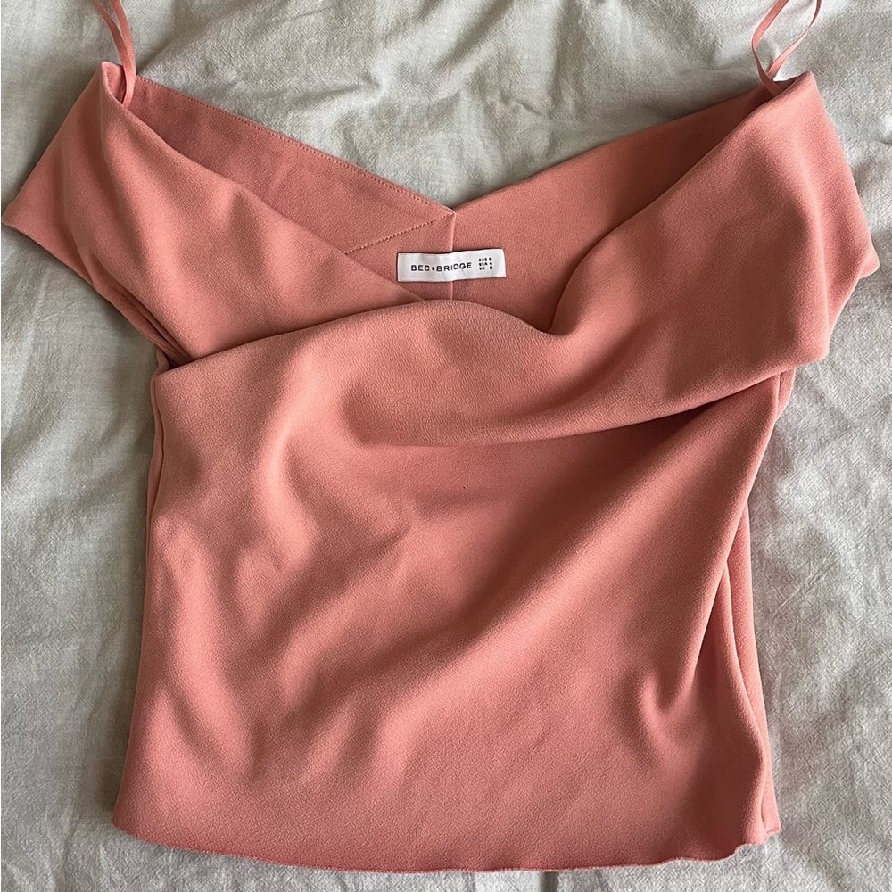 Bec + Bridge Coral Cropped Off Shoulder Top